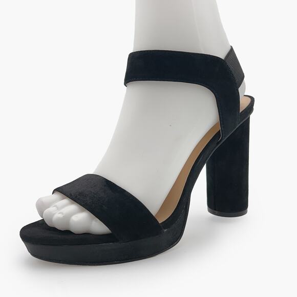 FRANCO SARTO "NOA" Suede Heeled Ankle-Strap Platform Sandals (Black | Size 8.5M) - Picture 6 of 11